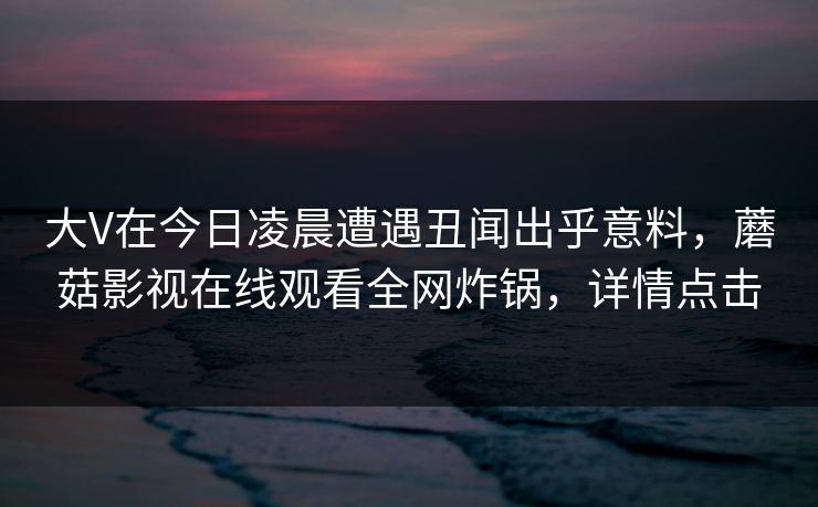 大V在今日凌晨遭遇丑闻出乎意料,蘑菇影视在线观看全网炸锅,详情点击